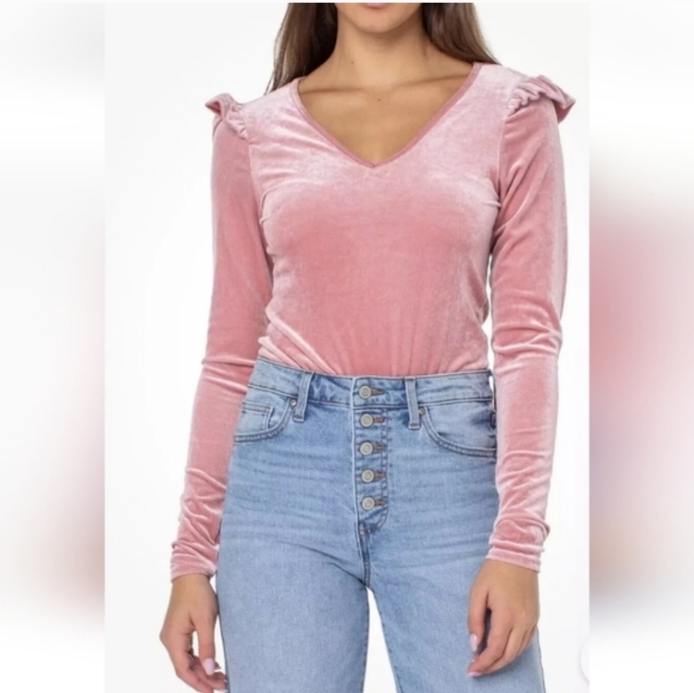 Celebrity Pink Velvet Bodysuit in Soft Pink